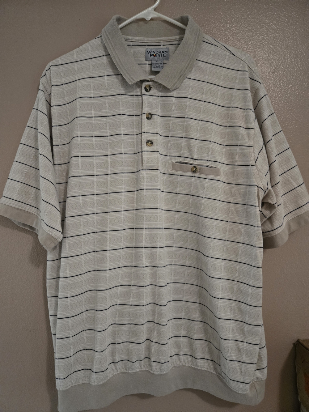 Vintage Windham Pointe XL Men’s Cream Striped Polo Shirt